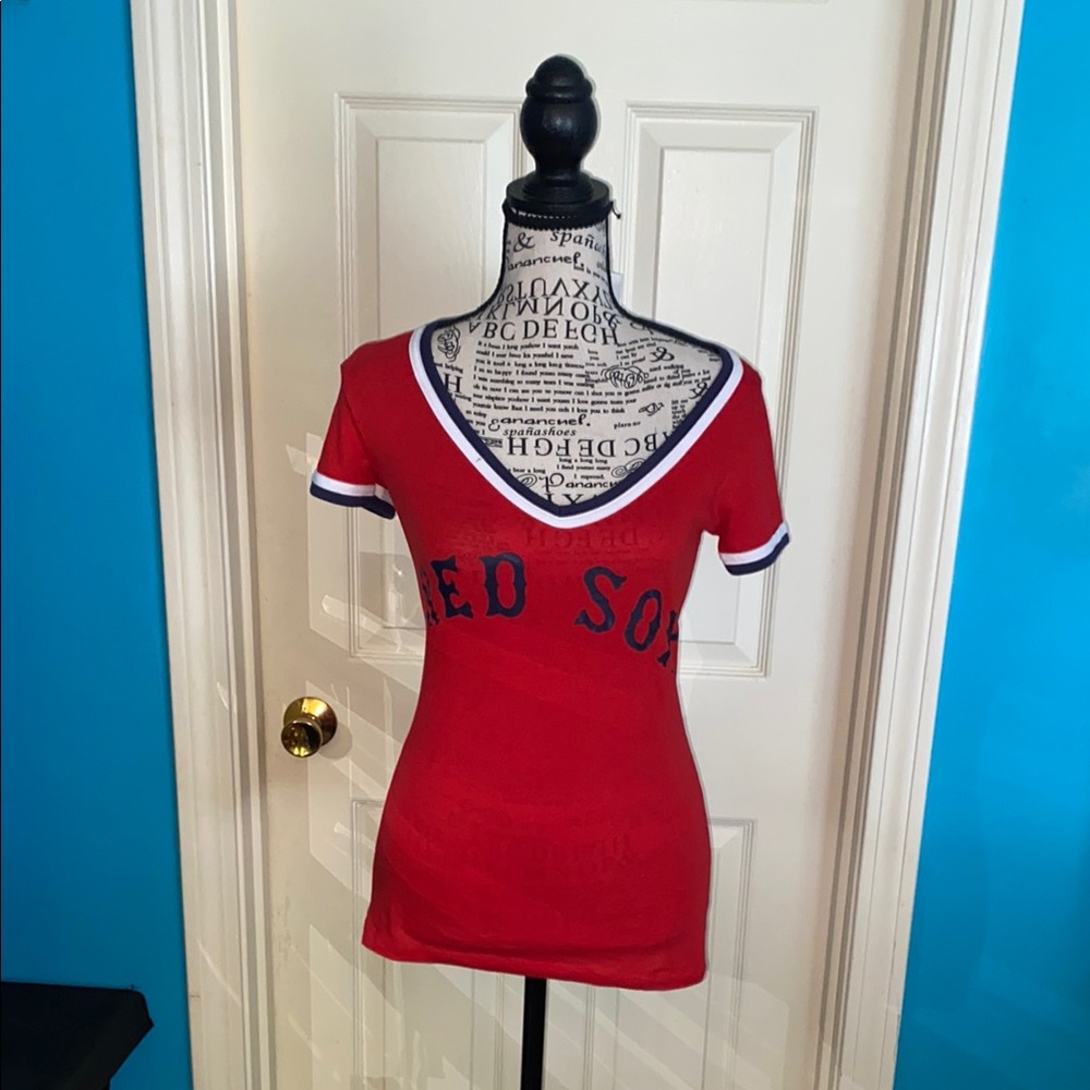 PINK Victoria's Secret Red and Blue Fitted Short Sleeve Red Sox Tee